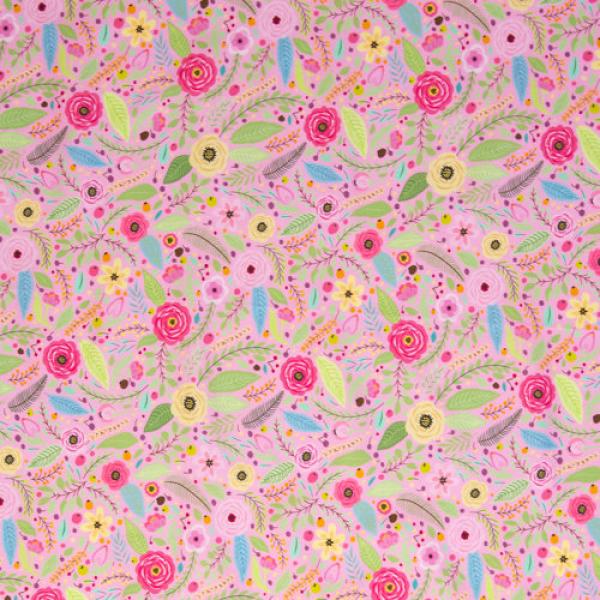 Bauwoll Druck Blüten und Blätter auf Rosa von Happy Easter by Swafing 